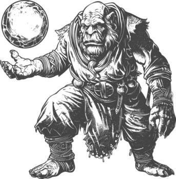 ogre mage or necromancer with magical orb images using Old engraving style vector