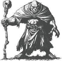 ogre mage or necromancer with magical staff images using Old engraving style vector