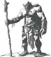 ogre mage or necromancer with magical staff images using Old engraving style vector