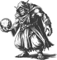 ogre mage or necromancer with magical orb images using Old engraving style vector