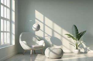 White Room With Chair and Potted Plant photo