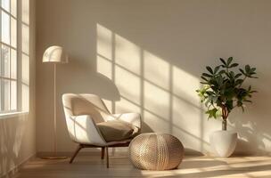 White Room With Chair and Potted Plant photo