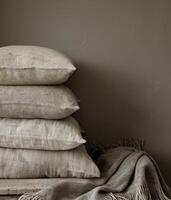 Stack of Pillows on Bed photo