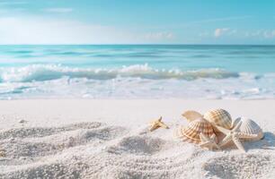 Two Seashells and a Starfish on a Sandy Beach photo