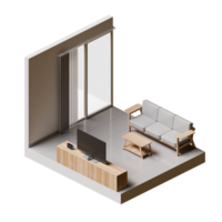 Living Room Interior Isometric 3D Render illustration png