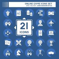 Icon Set Online Game. related to Hobby symbol. long shadow style. simple design illustration vector