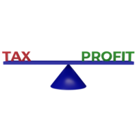 3d rendere di bilancia con imposta e profitto scrivere. concetto illustrazione di imposta valore e equilibrato profitti png
