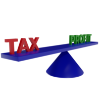 3d render of scales with tax and profit writing. concept illustration of tax value and balanced profits png