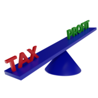 3d render of scales with tax and for. concept illustration of tax value weighing more than profits png