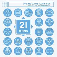 Icon Set Online Game. related to Hobby symbol. blue eyes style. simple design illustration vector