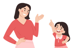 Mother and girl hand drawn cartoon illustration png