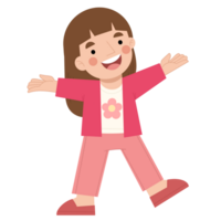 Cheerful little girl cartoon hand drawn illustration png