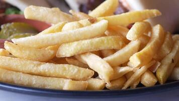 detail shot of French Fries on table video