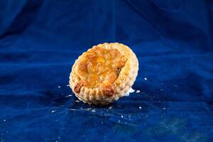 Mushroom Vol au vent isolated on blue background side view of savory snack food photo