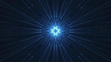 Ornate kaleidoscopic motion background animation with fast moving glowing blue light beams and exploding energy particles. This shiny spiritualism background is full HD and looping. video