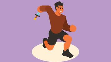 athlete throwing a sword in a field flat design vector