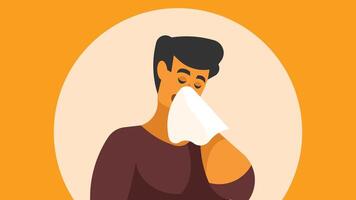 person has cold and sneeze using tissue illustration vector