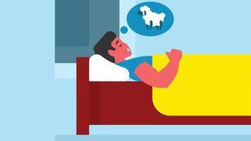 person dreams with sheeps while sleeping in bed at night illustration vector