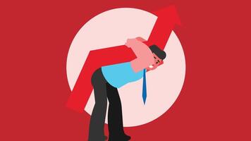 business man doesn't want to lose in stock market, holding the red stock arrow flat design vector