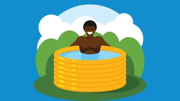 man swims in a inflatable swimming pool flat design and nature in the background vector