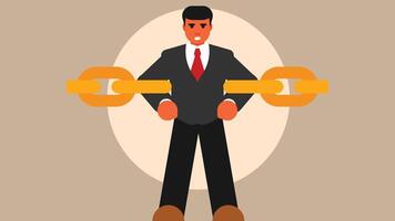 businessman is held within a chain without decision making flat design vector