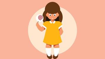 A girl has lolipop sweets in her hands and happy with it illustration vector