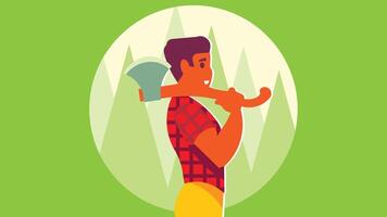 lumberjack is cutting wood trees in the forest illustration vector