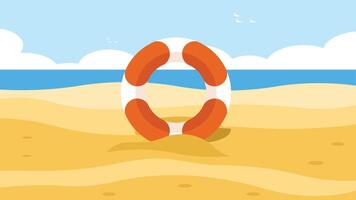 swimming donut inflatable on a sandy beach with ocean in the background vector