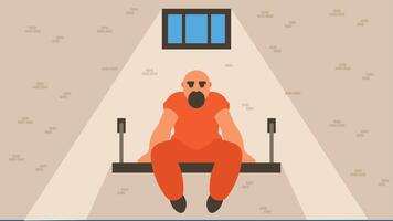 prisoner sits on the prison bench with a tiny small window in the background flat design illustration vector