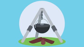 fireplace with camp food cooking pot flat design vector