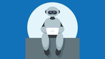 Robot work on a laptop abstract illustration vector