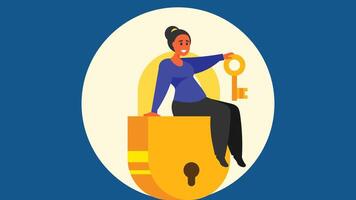 woman holds a key solution to a lock problem abstract illustration vector