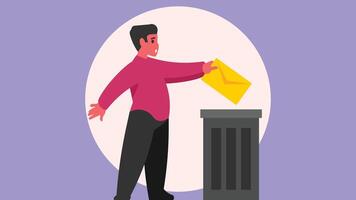 man drops a letter into trash can illustration vector