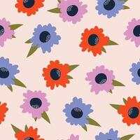 Summer seamless print with hand drawn flowers. Bright print in boho style. vector