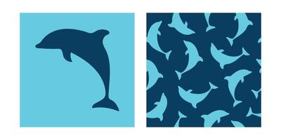 Seamless pattern with dolphins on a blue background. vector