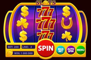 The slot machine with golden icons. Creating a vibrant and exciting atmosphere for the art of gambling vector