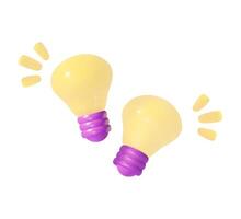 3D Two light bulbs with motion lines. Creativity and exchange of ideas concept for design and print. Cartoon minimal style. Colorful icon. vector