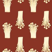 Seamless Pattern with Enoki Mushrooms. vector