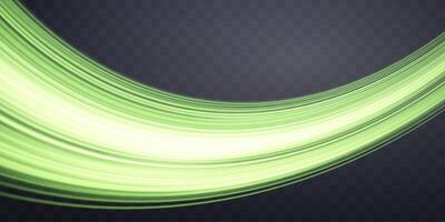 Speed rays, velocity light neon flow, zoom in motion effect, green glow speed lines, colorful light trails, stripes. vector