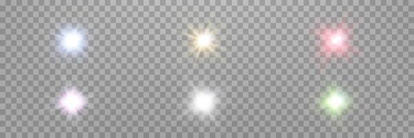 Different colors sunlight lens flare, sun flash with rays and spotlight. Glowing burst explosion on a background. vector
