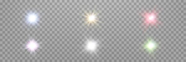 Different colors sunlight lens flare, sun flash with rays and spotlight. Glowing burst explosion on a background. vector