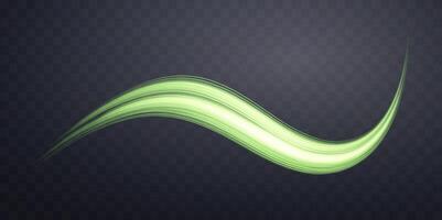 Glowing green lines. Neon realistic energy speed. Abstract light effect vector