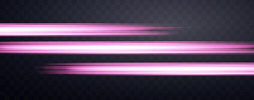 Speed rays, velocity light neon flow, zoom in motion effect, pink glow speed lines, colorful light trails, stripes. vector