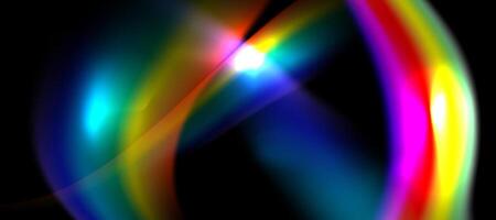 Blurred rainbow refraction overlay effect. Light lens prism effect on black background. Holographic reflection, crystal flare leak shadow overlay. vector