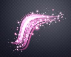 Glowing pink lines. Neon realistic energy speed. Abstract light effect on a dark background. vector