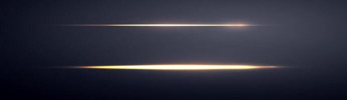 Gold horizontal lensflares. Light flash with rays or gold spotlight and bokeh. Yellow glow flare light effect. vector