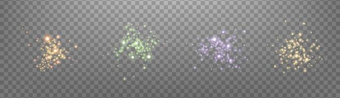 Glowing magic sparkles. Glittering dots, particles and stars. Glow flare light effect. Luminous points different colors. vector