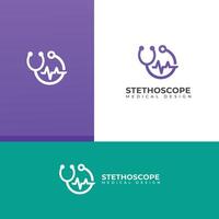 creativo estetoscopio médico logo salud chequeo herramienta. vector