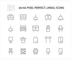 Interior Decorating lineal icon set vector