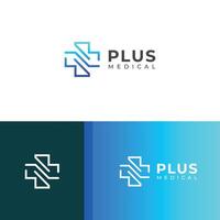 Creative Cross plus medical logo design template. vector